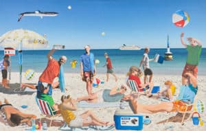 Artist impression of crowds at the beach