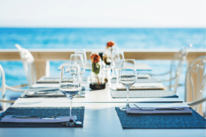 Restaurant table overlooking an ocean view